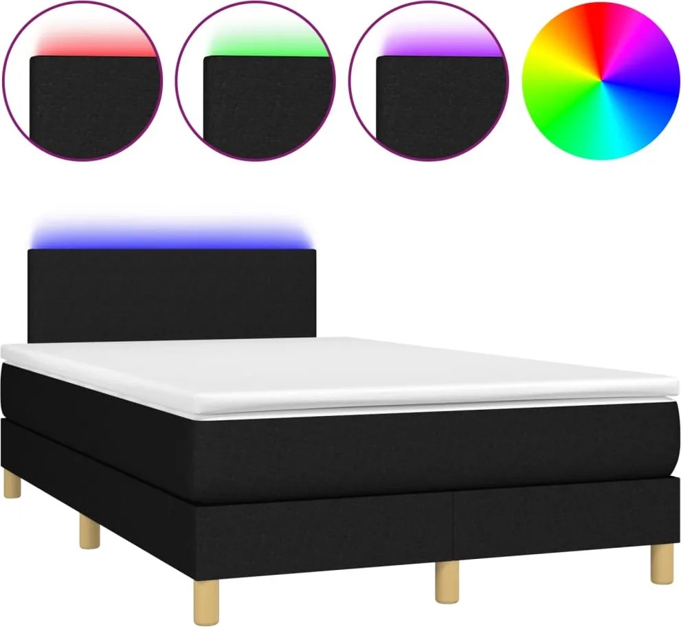 vidaXL fekete szövet rugós és LED-es ágy matraccal 120 x 200 cm