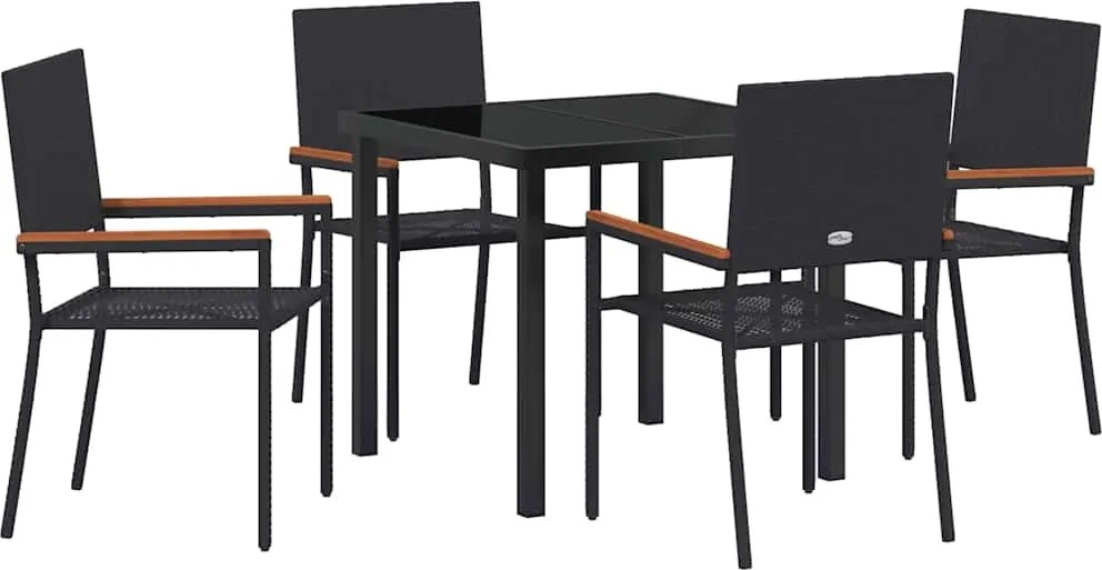 vidaXL Kert étkező szett párnával 5 pcs Fekete polirattan
