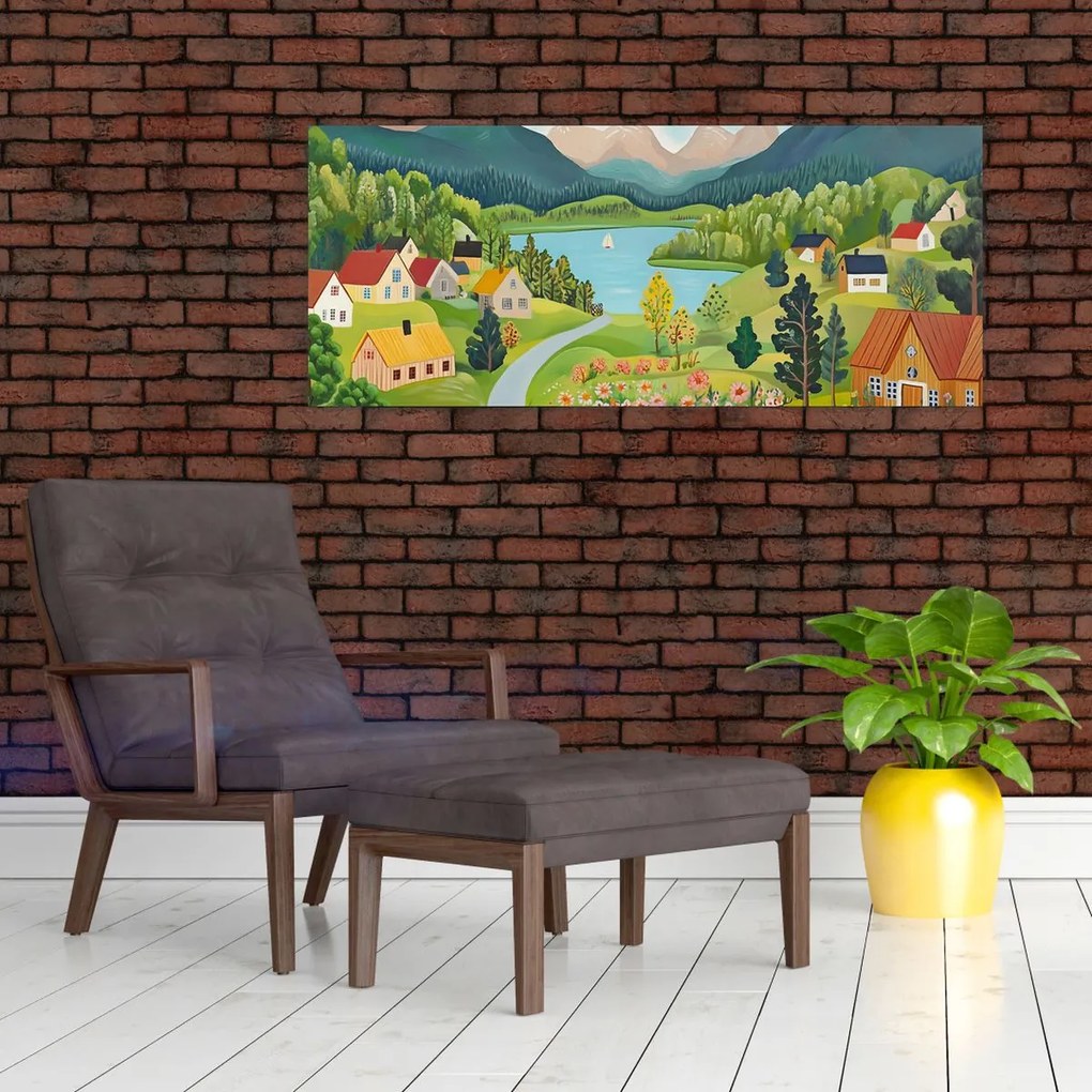 Kép - Falu a hegyekben (120x50 cm)