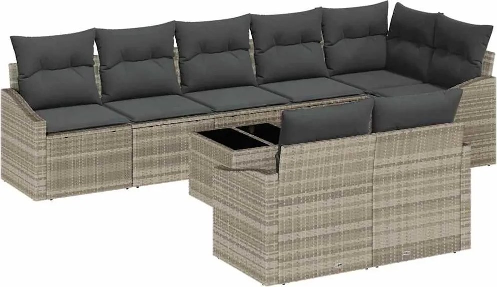 vidaXL Kerti Kanapé Szett párnával 9 pcs Világosszürke polirattan