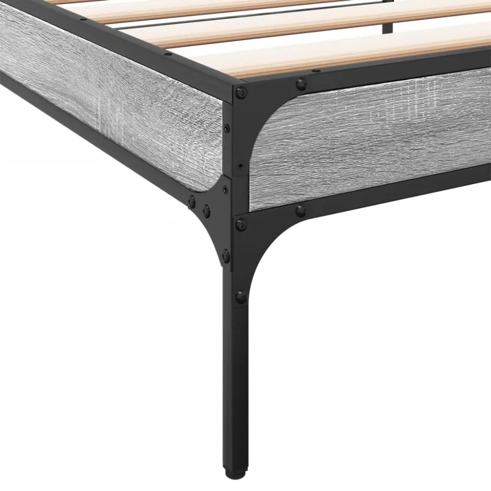 sonoma tölgyszínű szerelt fa és fém ágykeret 90 x 200 cm
