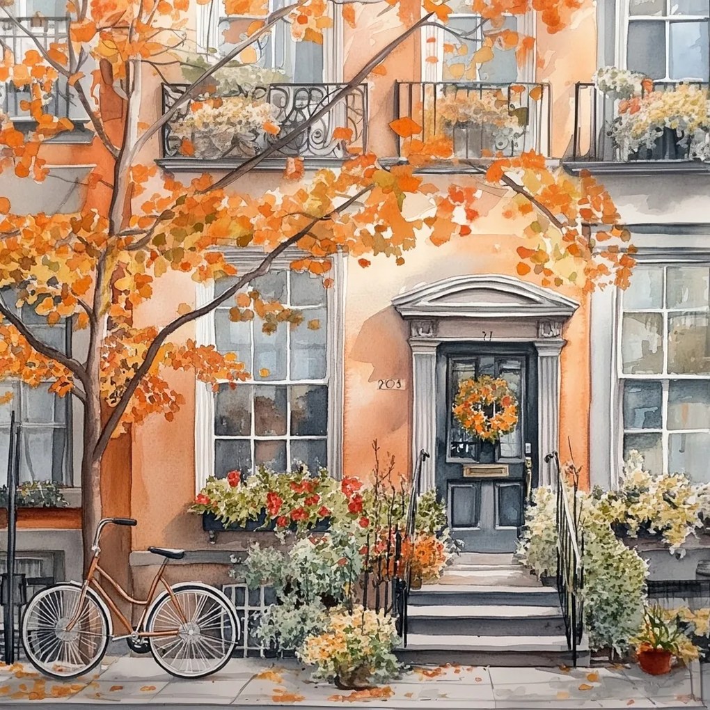 Vászonkép Canvas Város Utca Bérház Ajtó Bejárat Ősz 40x40