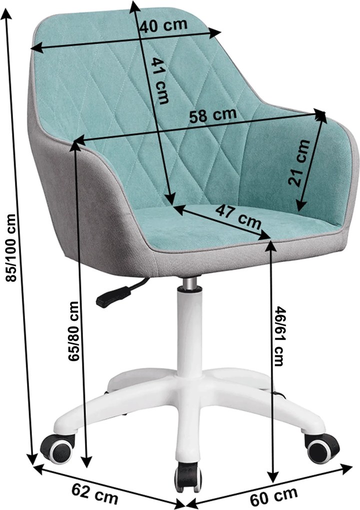 Irodai szék, szövet mentol/szürke/fehér, SANTY