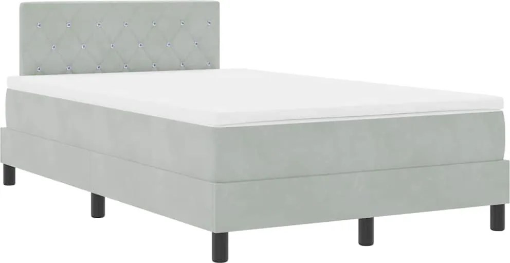 vidaXL LED Box Spring Ágy matracmal Világosszürke 120 x 190 cm Bársony