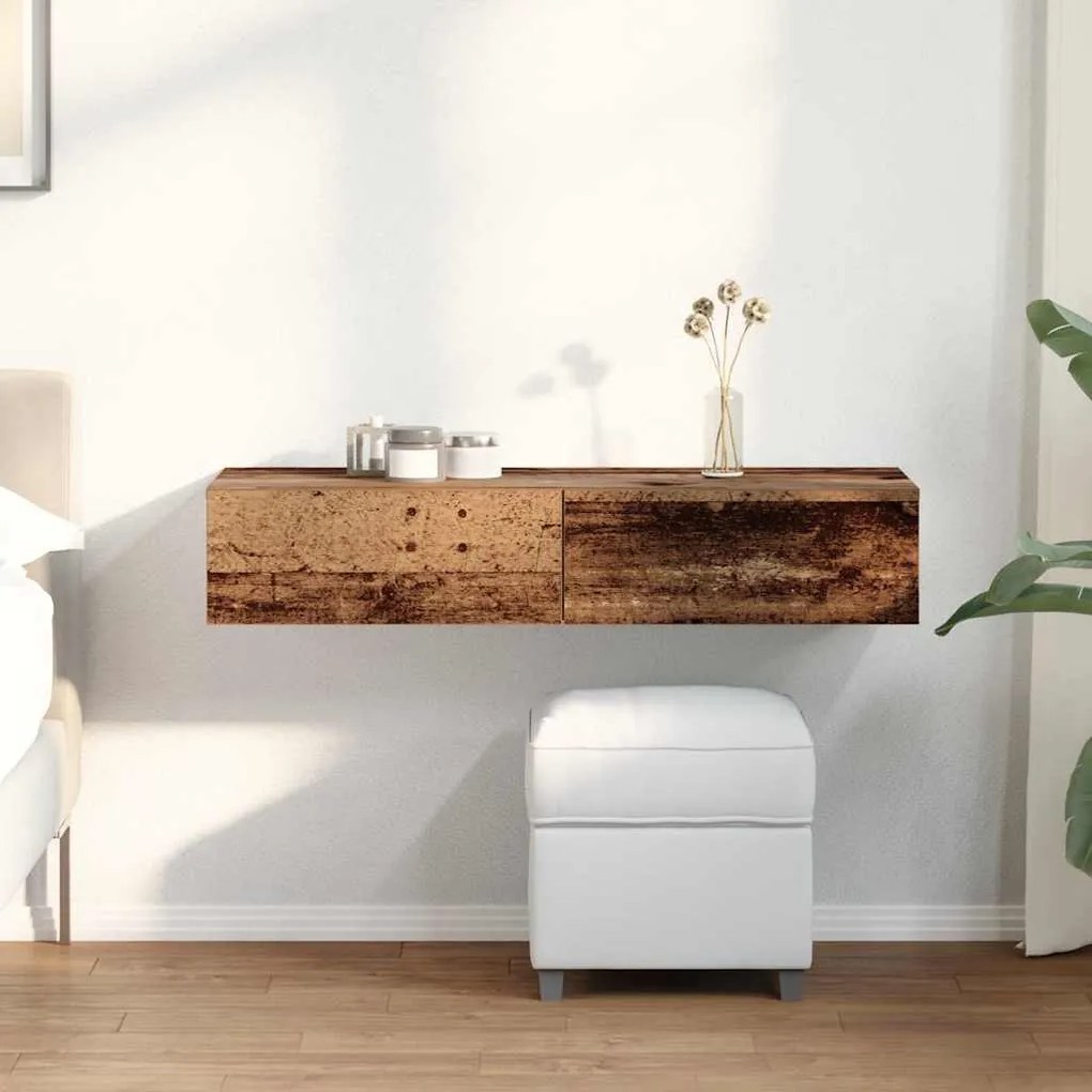 Falipolc fiókokkal régi fa 100x36x19 cm műszaki fa