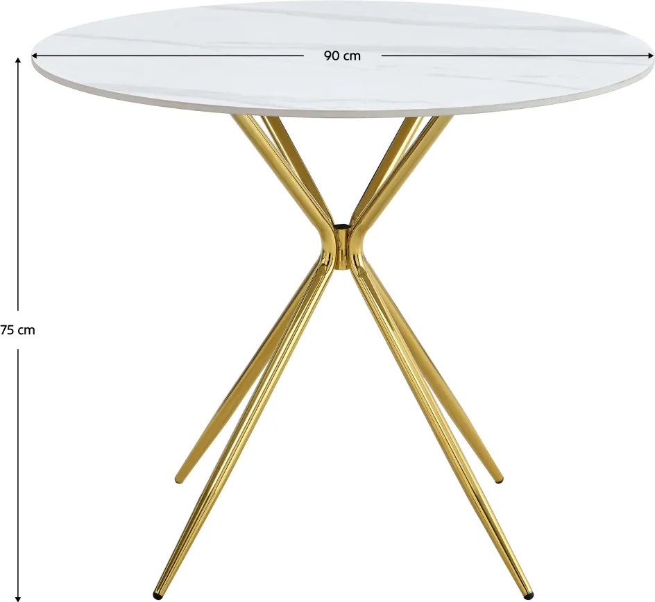 Étkezőasztal, fehér márvány/gold arany króm, átmérő 90 cm, MEKNER