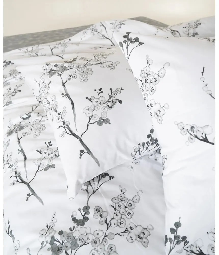 Fehér-szürke egyszemélyes renforcé pamut ágyneműhuzat 140x200 cm White Floral – Mila Home Luxury
