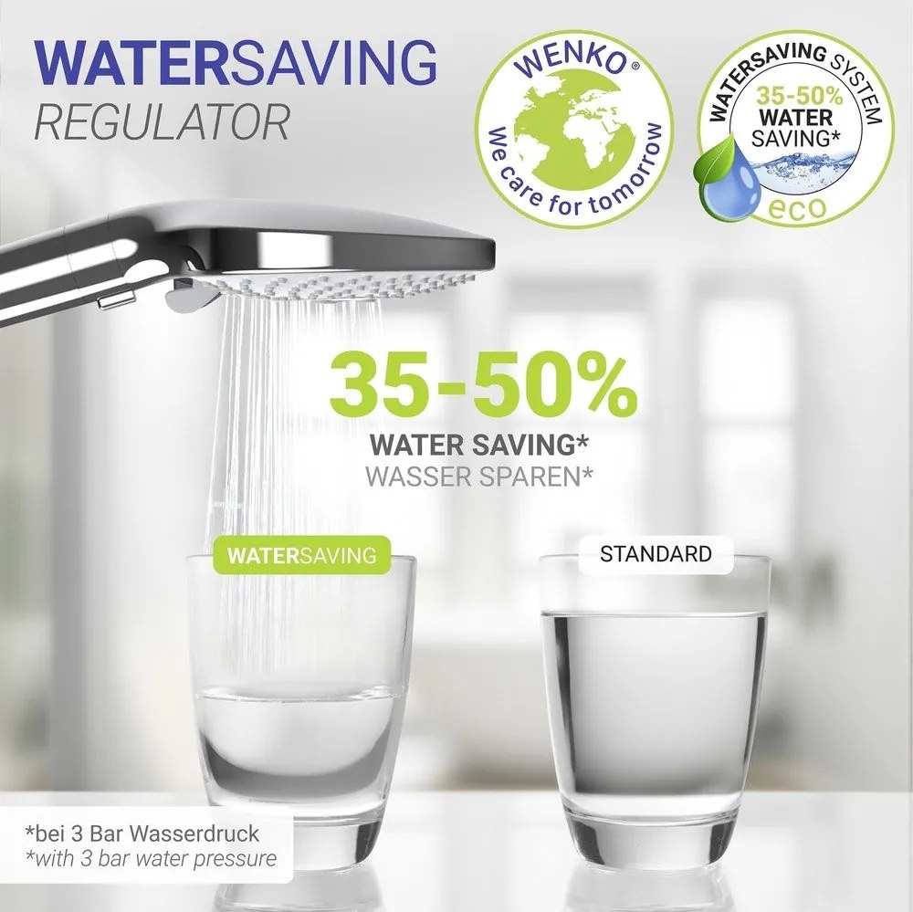 Fényes ezüstszínű műanyag zuhanyfej ø 12 cm Water Saving – Wenko