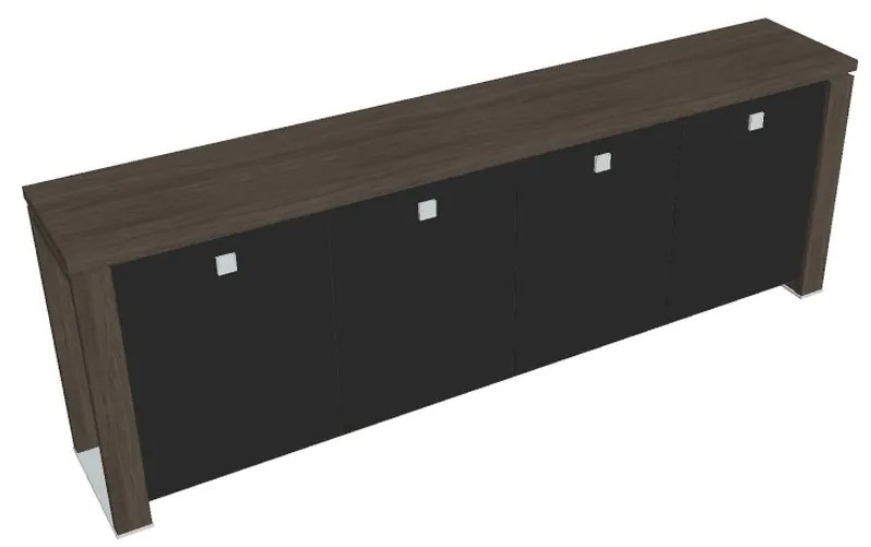 Verno+ alacsony szekrény 260 x 46 x 90 cm, üvegajtó, antracit tölgy / fekete