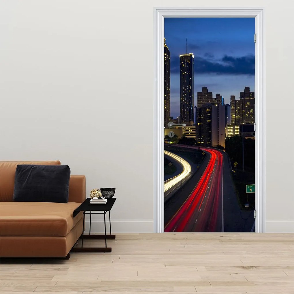 Fotótapéta ajtóra - Éjszakai város (95x205cm)