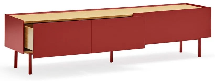 Piros TV-állvány tölgyfa dekorral 180x45 cm Arista – Teulat