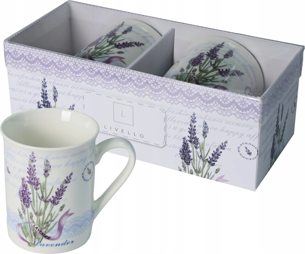2 db-os porcelán bögre díszdoboz 350 ml Livello levendula