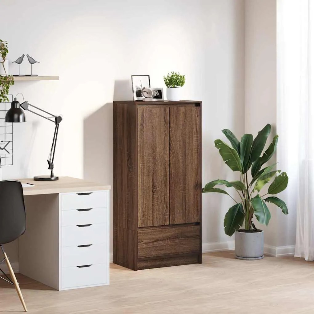 barna tölgy szerelt fa szekrény fiókkal 55,5x34x119,5 cm