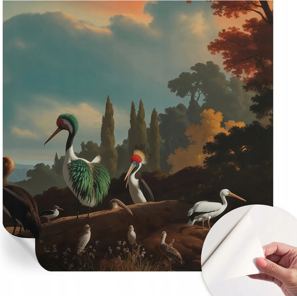 Öntapadós tapéta Divatos 3D fali ragasztóval Festői madarak 250x250 cm