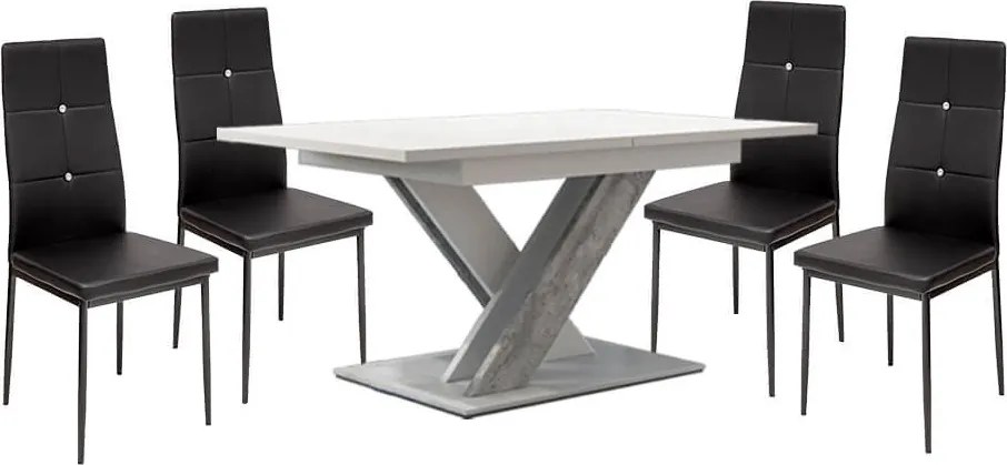 Maasix WTS Magasfényű Fehér-Szürke X 4 személyes étkezőszett Fekete Elvira székekkel N