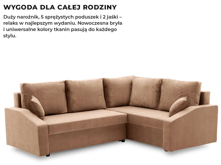 Grande Plus sarokkanapé, jobboldali, szövet anyag, barna