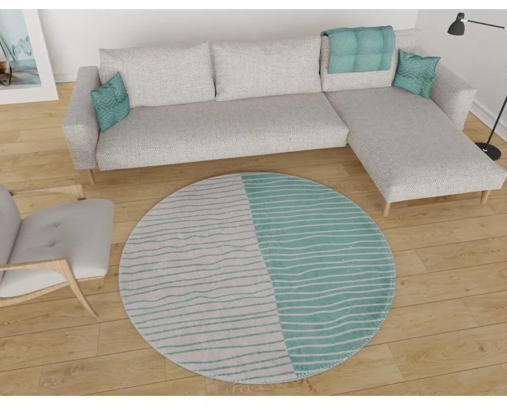 Krémszínű-türkiz mosható kerek szőnyeg ø 80 cm Yuvarlak – Vitaus