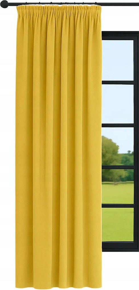 Kész függöny Velúr 140x220 sima bársony függöny Mustár szalaggal