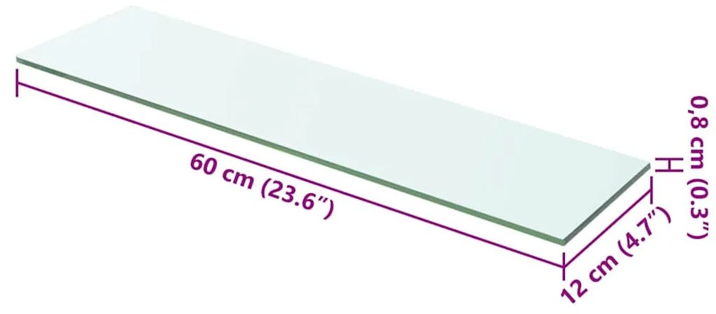 2 db átlátszó üveg paneles polc 60 x 12 cm