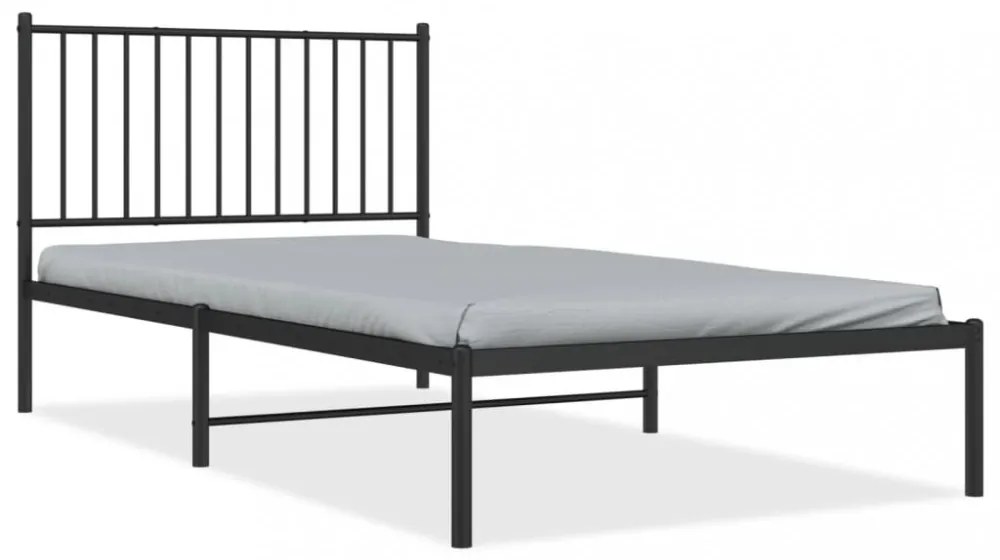 fekete fém ágykeret fejtámlával 100 x 200 cm