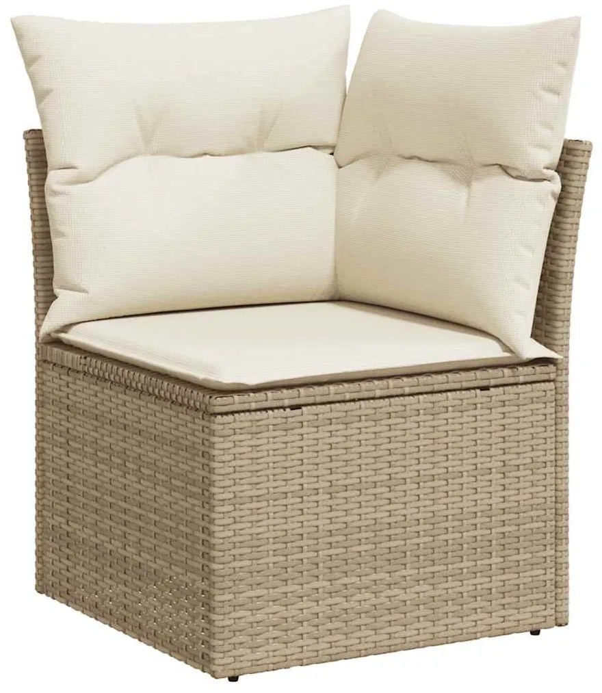 10 részes bézs polyrattan akácfa kerti ülőgarnitúra párnával