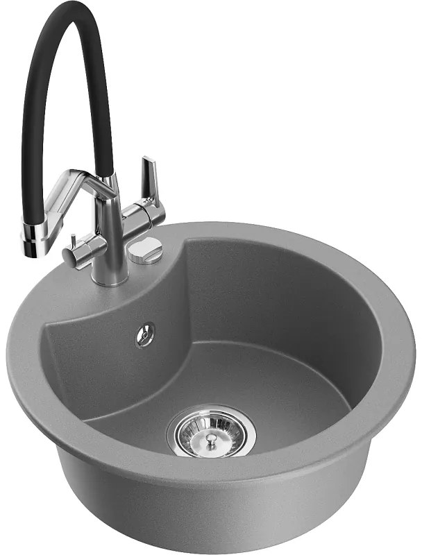 Mexen Diego egymedencés gránit mosogató Duo konyhai csapteleppel, szürke - 6512-71-671701-07