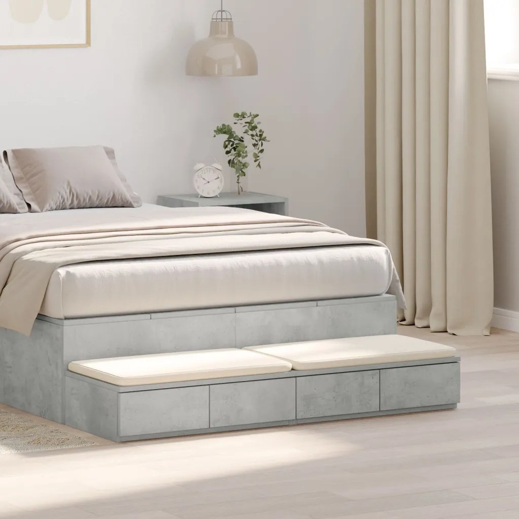 Ágy Fiókok Beton Szürke 120x36.5x16.5 cm Műanyag Fa