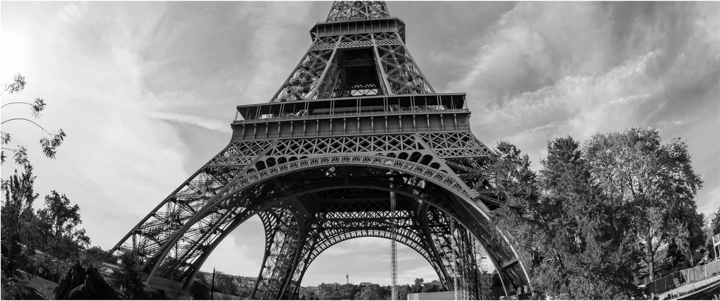 Kép - Eiffel-torony, fekete-fehér (120x50 cm)