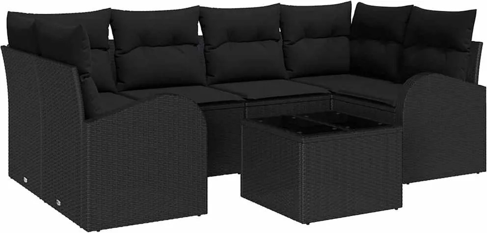 vidaXL Kerti Kanapé Szett Fekete 55 x 55 x 37 cm polirattan