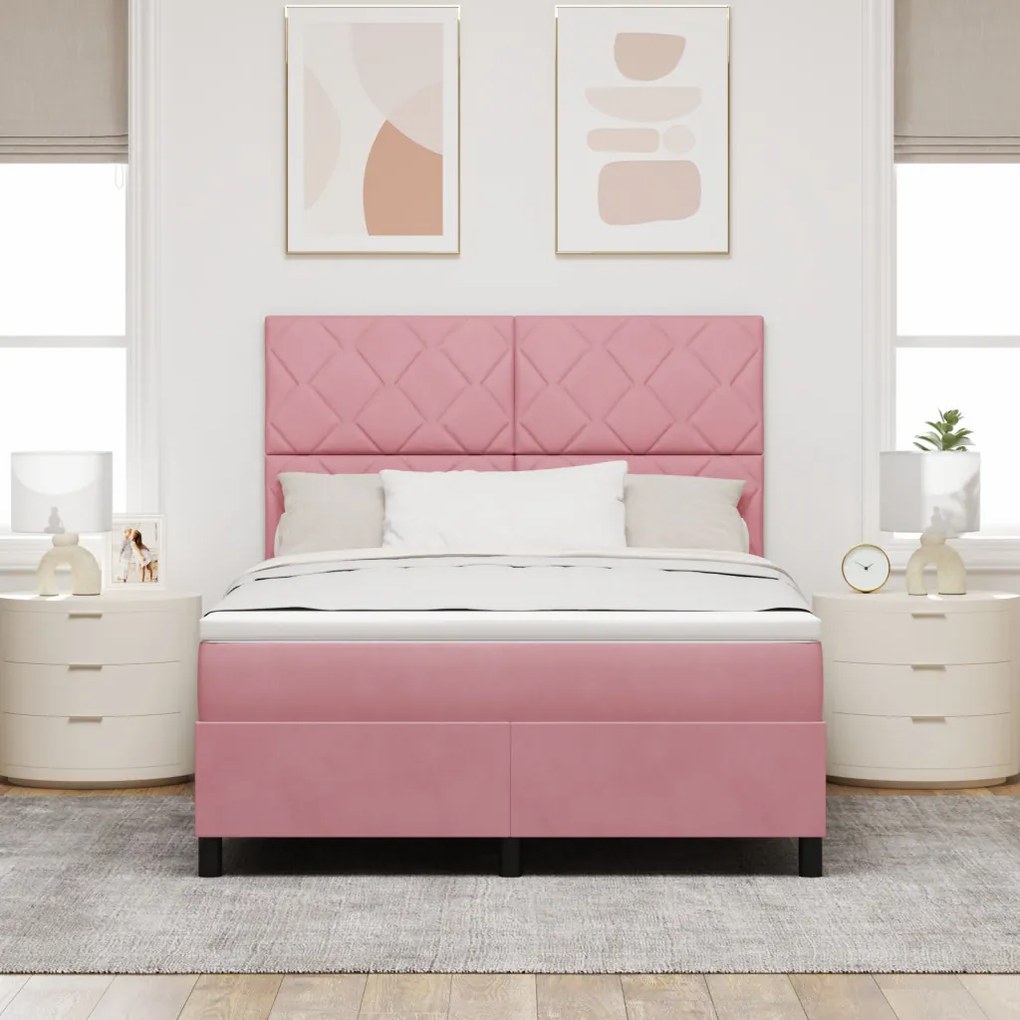 Boxspring Ágy Matrac Fekvőfelület Rózsaszín 140x190 cm Bársony