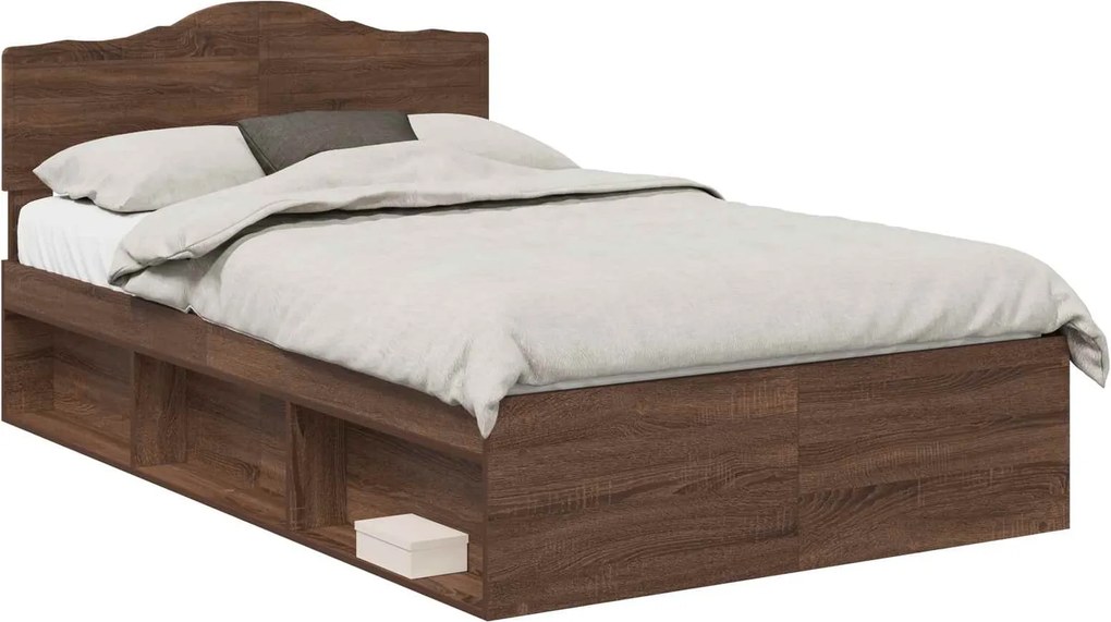 vidaXL Ágykeret fejtámlával Barna Tölgy 120 x 190 cm Tömör fenyőfa