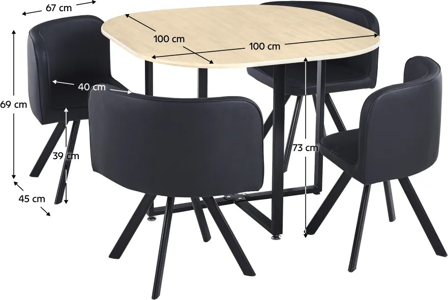 Étkező szett 1+4, tölgy/fekete, BEVIS NEW