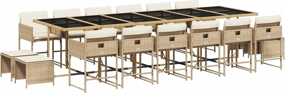 vidaXL 17 részes bézs polyrattan kerti étkezőgarnitúra párnákkal