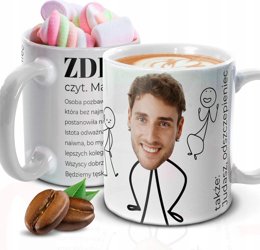 Bögre Fehér 330ml Az Ön fényképe Arcok Vicces Ajándék Áruló Név Varázsló