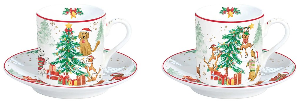 Cicás kutyás karácsonyi porcelán eszpresszó csésze szett 2 db Christmas Gang