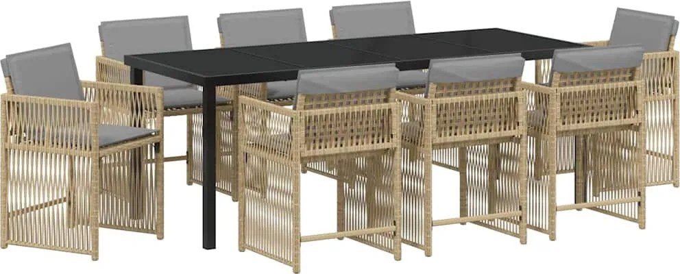 vidaXL Kert étkező szett 9 pcs Bézs polirattan
