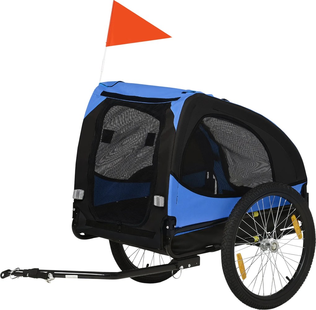 PawHut Összecsukható Kutyakocsi Kerékpárokhoz, Gyors Kioldás, Vízálló, Oxford Szövet, Acél Váz, 140 x 71 x 83 cm, Kék | Aosom