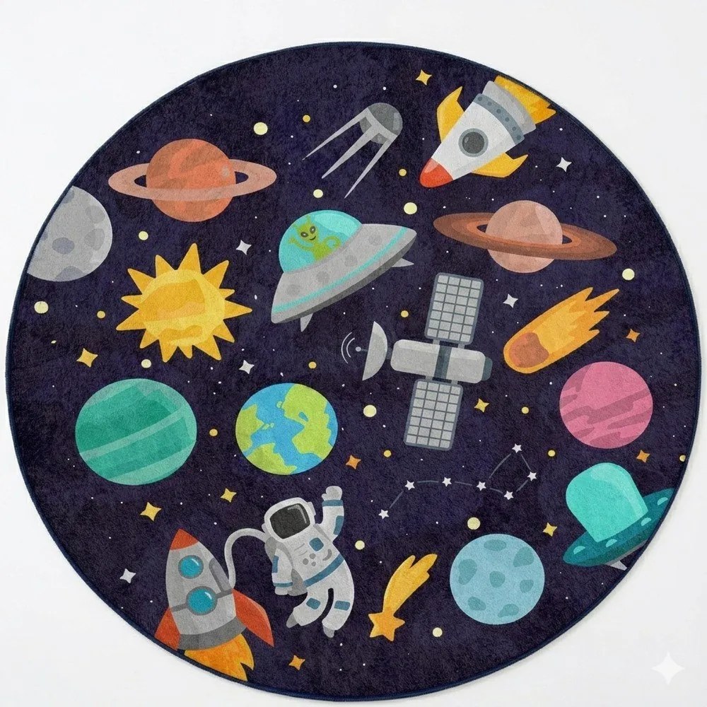 Sötétkék mosható gyerek játszószőnyeg ø120 cm Into The Space – Mila Home