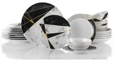 24 részes étkészlet fekete/fehér/arany/porcelán
