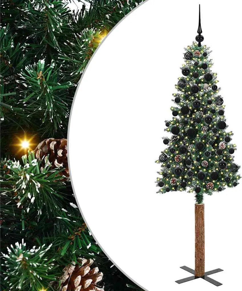 vidaXL Karcsú karácsonyfa 300 LED-del Zöld 180 cm PVC és tömör fenyőfa