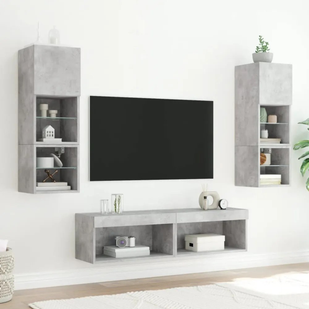 betonszürke TV-szekrény LED-világítással 60 x 30 x 30 cm