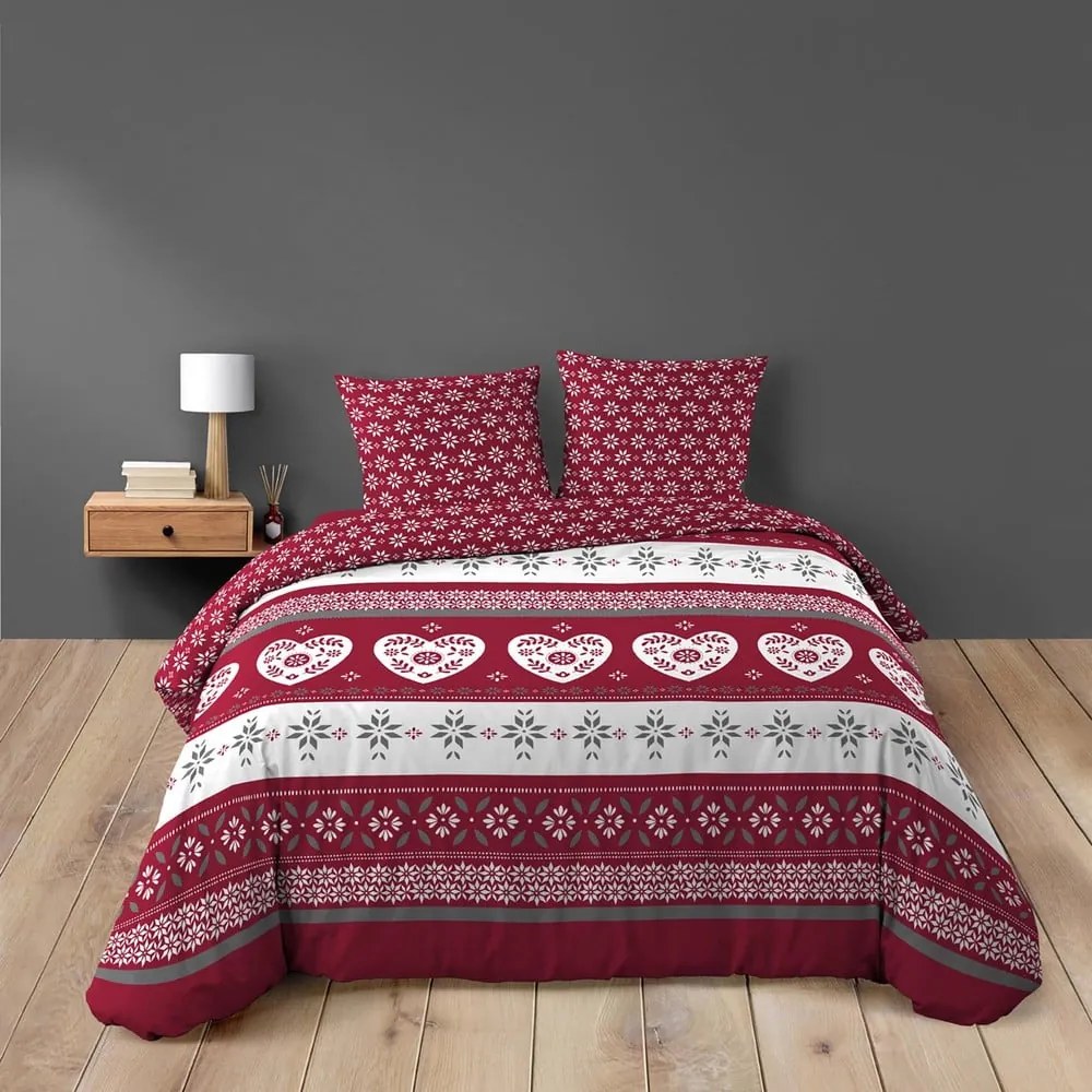 Piros kétszemélyes hosszabbított pamut ágyneműhuzat 240x220 cm Alpage – douceur d'intérieur