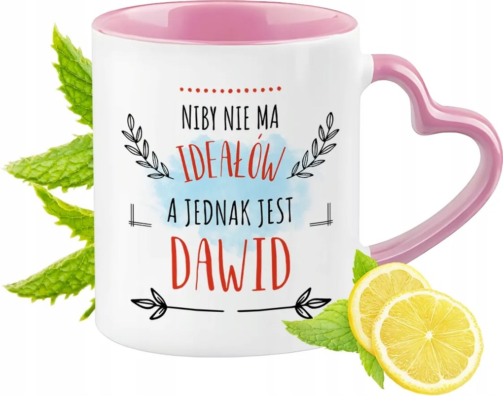 Dávid bögre Rózsaszín, szív alakú füllel Kávé ajándék