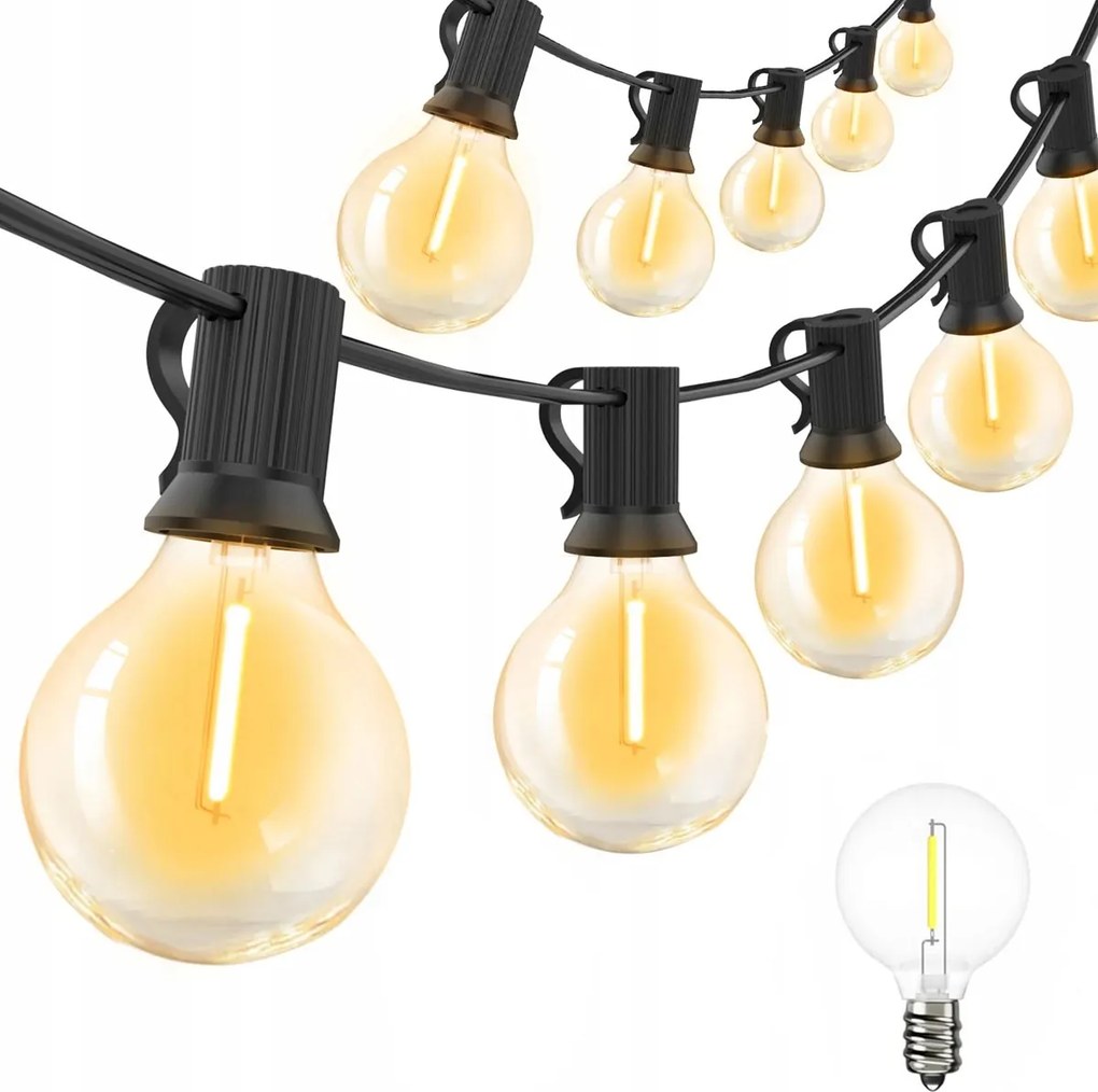 Kerti Fényfüzér Fénydekoráció 18M Izzó 50 Led Kültéri Lámpa