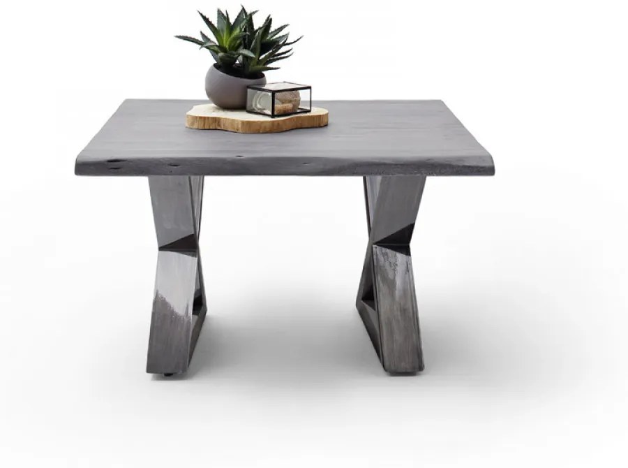 CARTAGENA dohányzó asztal akácfa 75x75cm - X alakú antikolt lábbal - Szürke