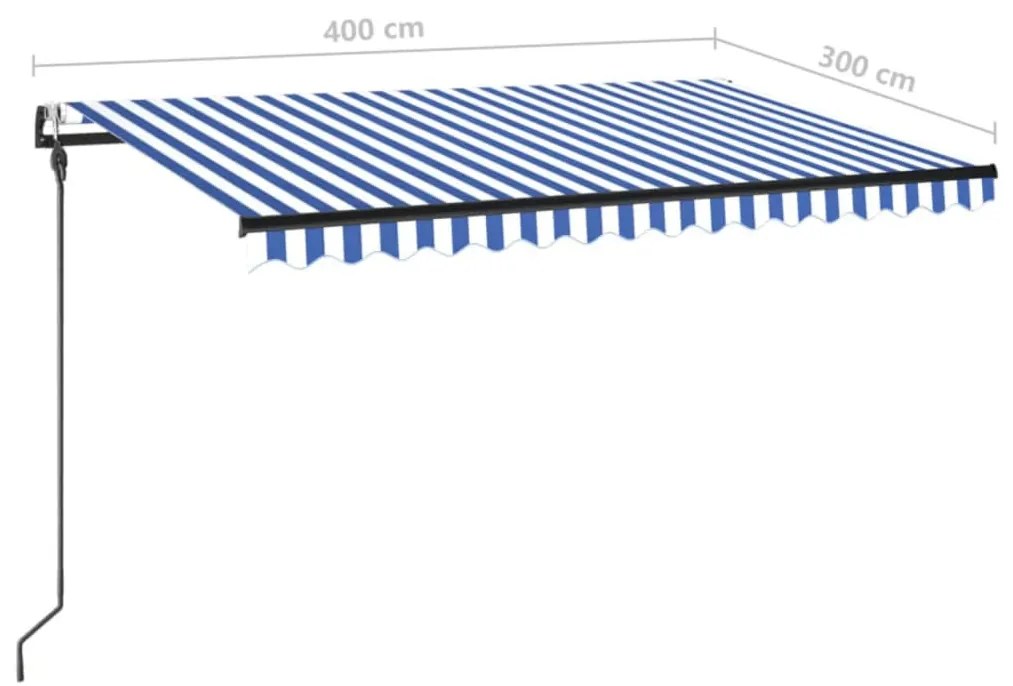 kék/fehér automata szélérzékelős és LED-es napellenző 400x300cm