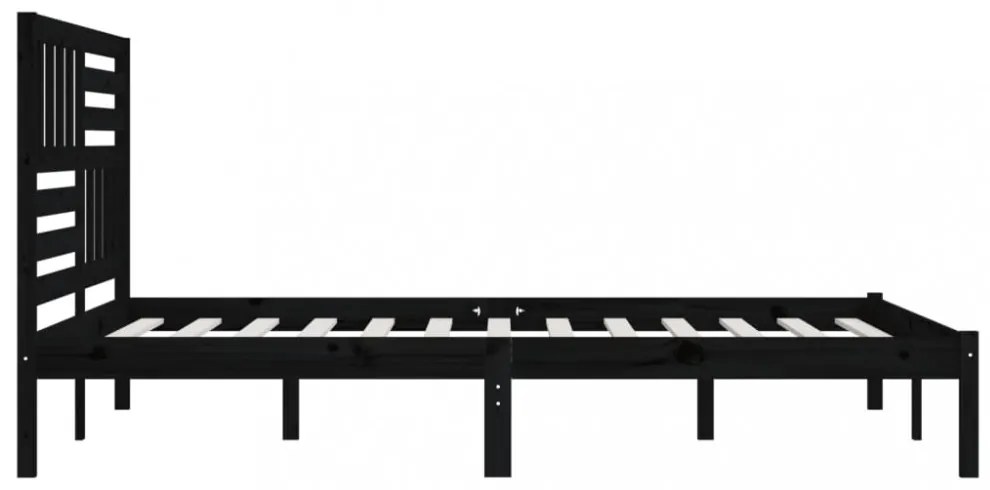 fekete tömör fenyőfa ágykeret 200 x 200 cm
