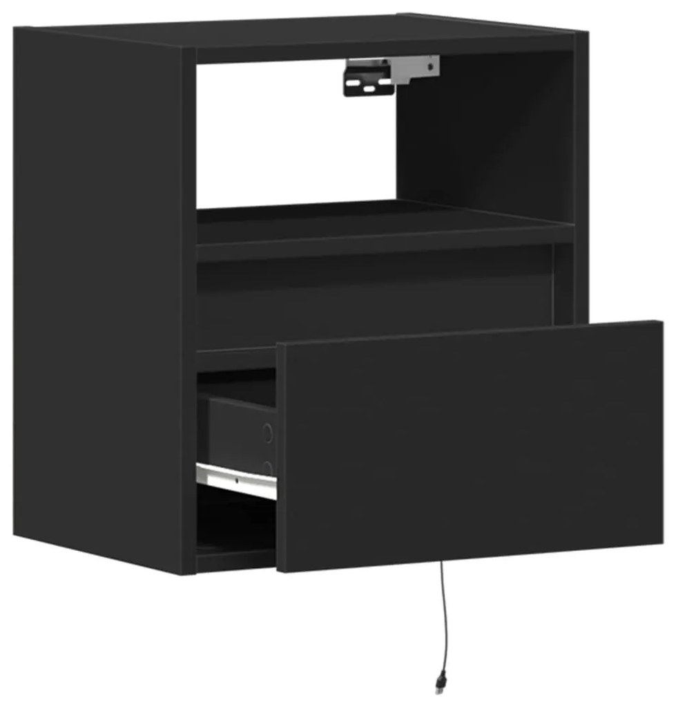 2 db fekete fali TV-szekrény LED-világítással 41x31x45 cm