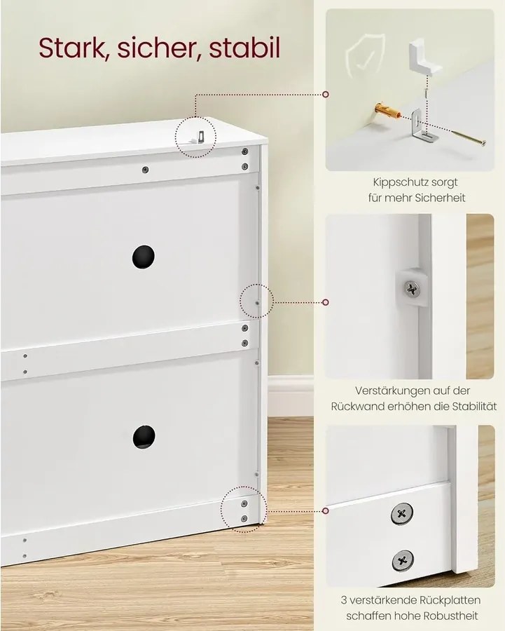 Cipőszekrény 4 billenő ajtóval 24x105x82,7 cm, fehér