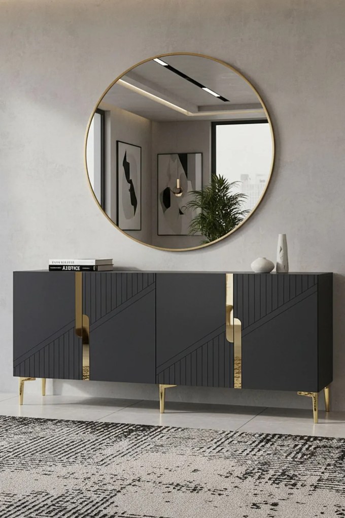 Evva komód, antracit-arany, 125 cm